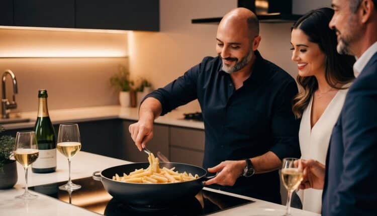 Arquiteto cria receitas no fogão enquanto conversa sobre projetos