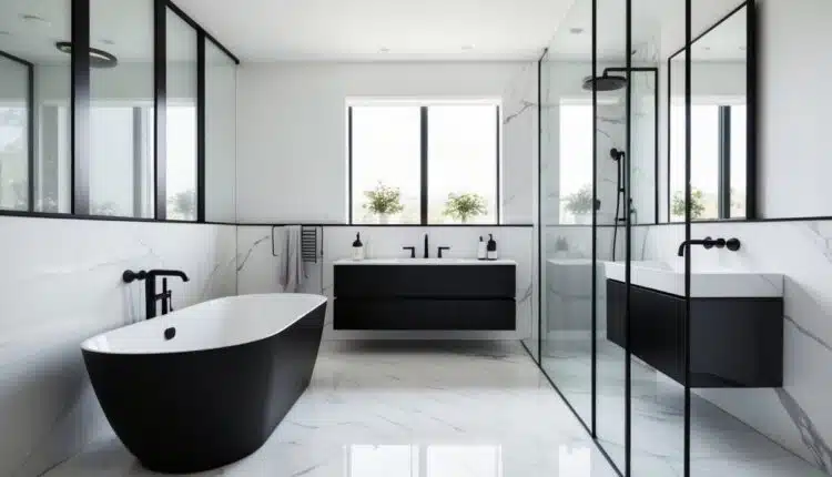 Ideias para um banheiro branco e preto.