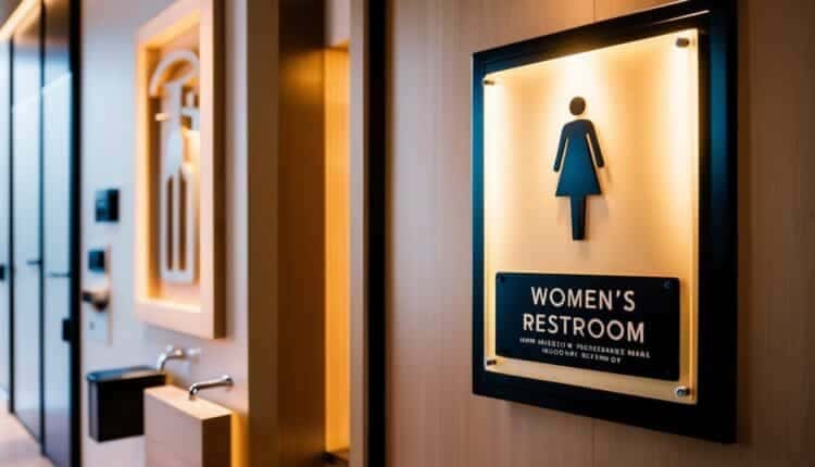 Qual placa é usada em um banheiro feminino?