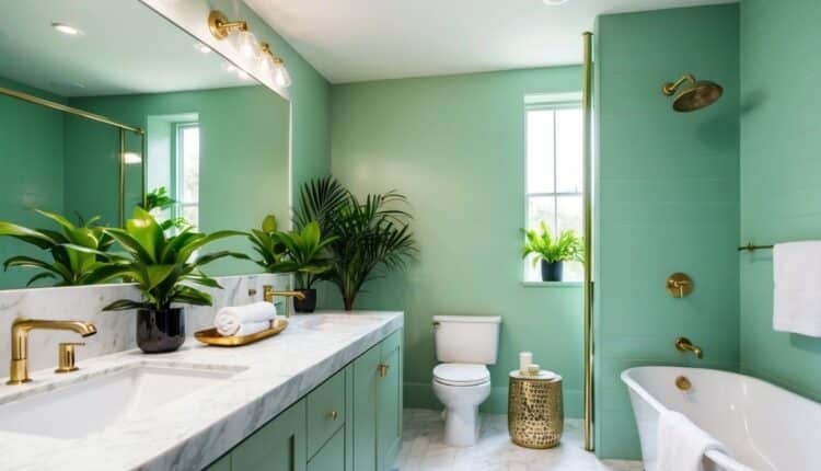 Como combinar cores em um banheiro verde e branco?