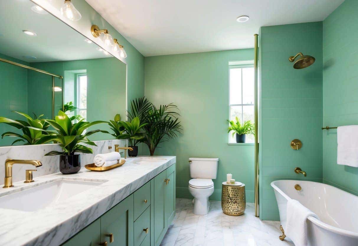 Como combinar cores em um banheiro verde e branco?