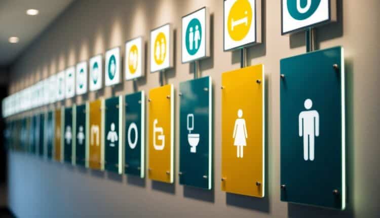 Qual o símbolo adequado para a placa de banheiro unissex?